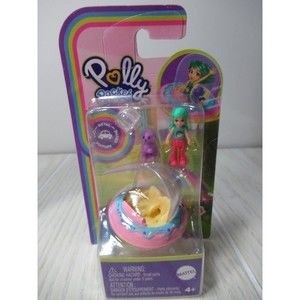 Polly pocket mini donut flying saucer car vehicle w/ puppy dog & figure